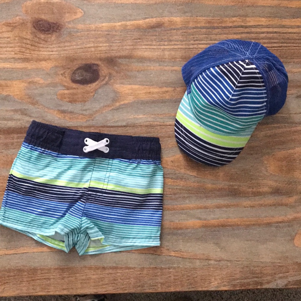 Baby boy Board shorts and matching Trucker Cap